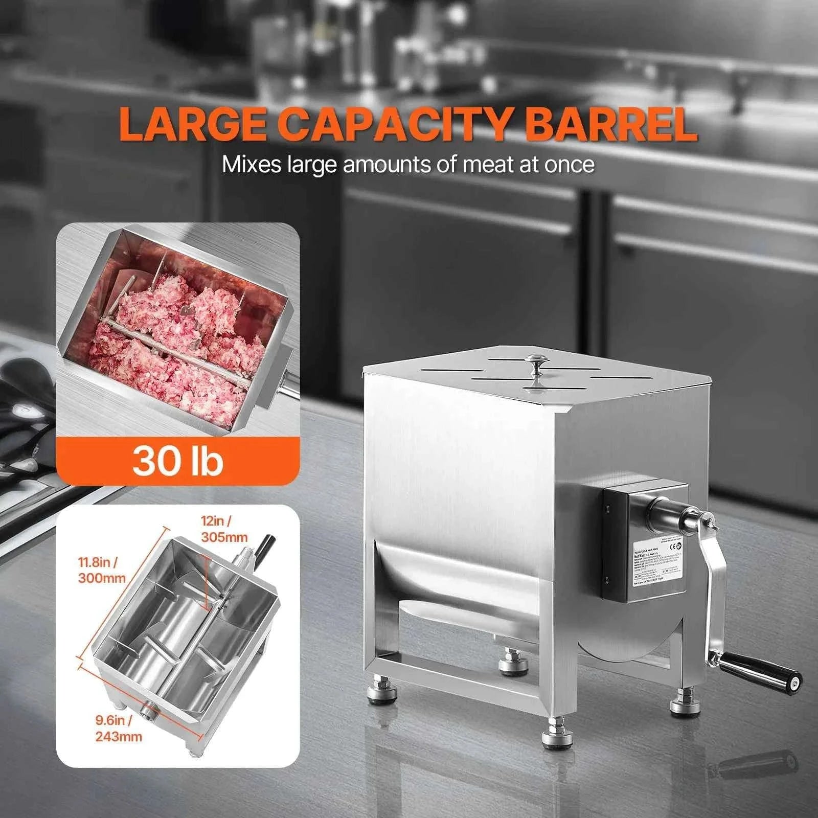 Manual Meat Mixer with Lid, Handle and Gear Reducer-10L / Germany