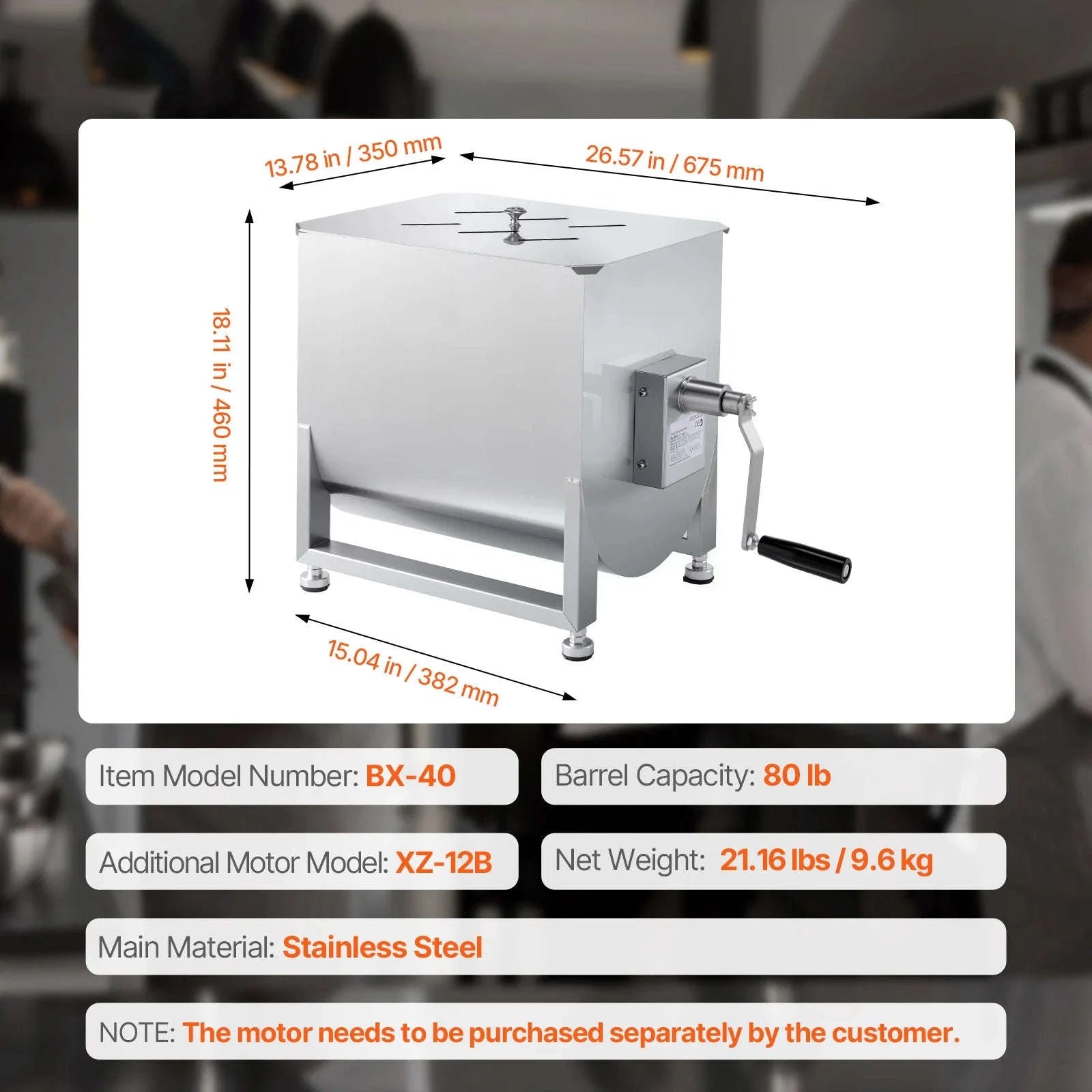 Manual Meat Mixer with Lid, Handle and Gear Reducer-10L / Germany