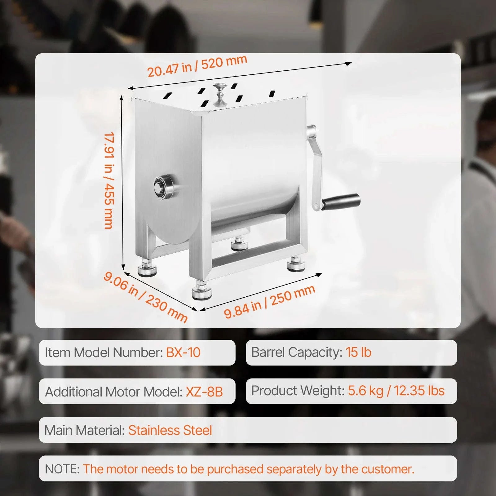 Manual Meat Mixer with Lid, Handle and Gear Reducer-10L / Germany