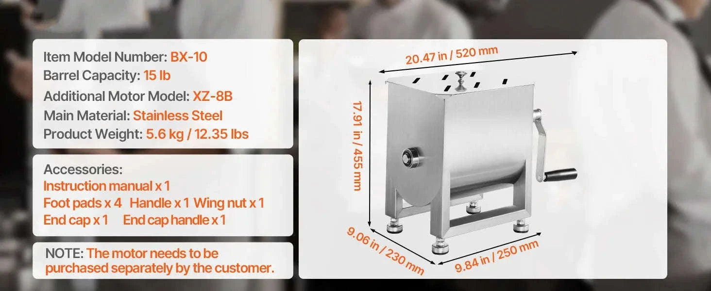 Manual Meat Mixer with Lid, Handle and Gear Reducer-10L / Germany