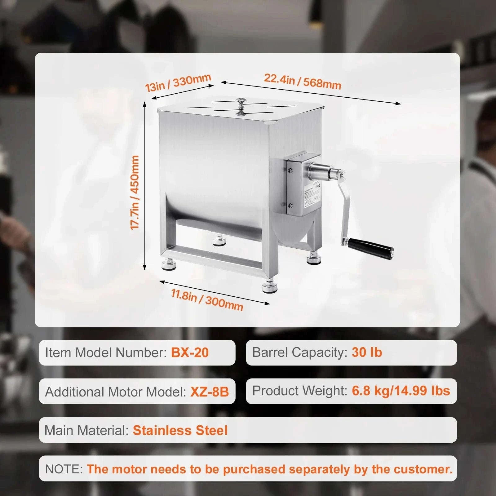 Manual Meat Mixer with Lid, Handle and Gear Reducer-10L / Germany