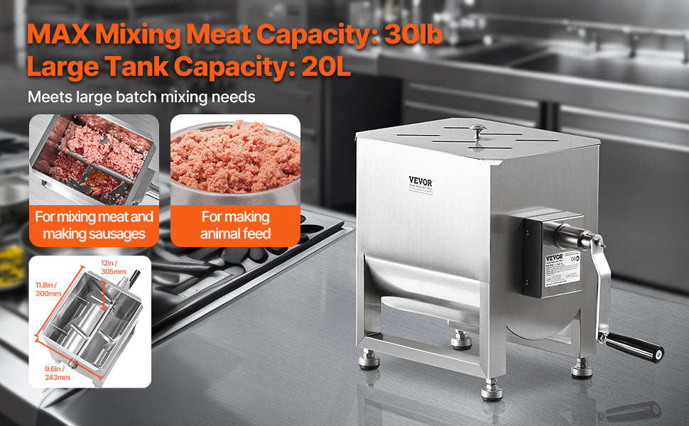 Manual Meat Mixer with Lid, Handle and Gear Reducer-10L / Germany