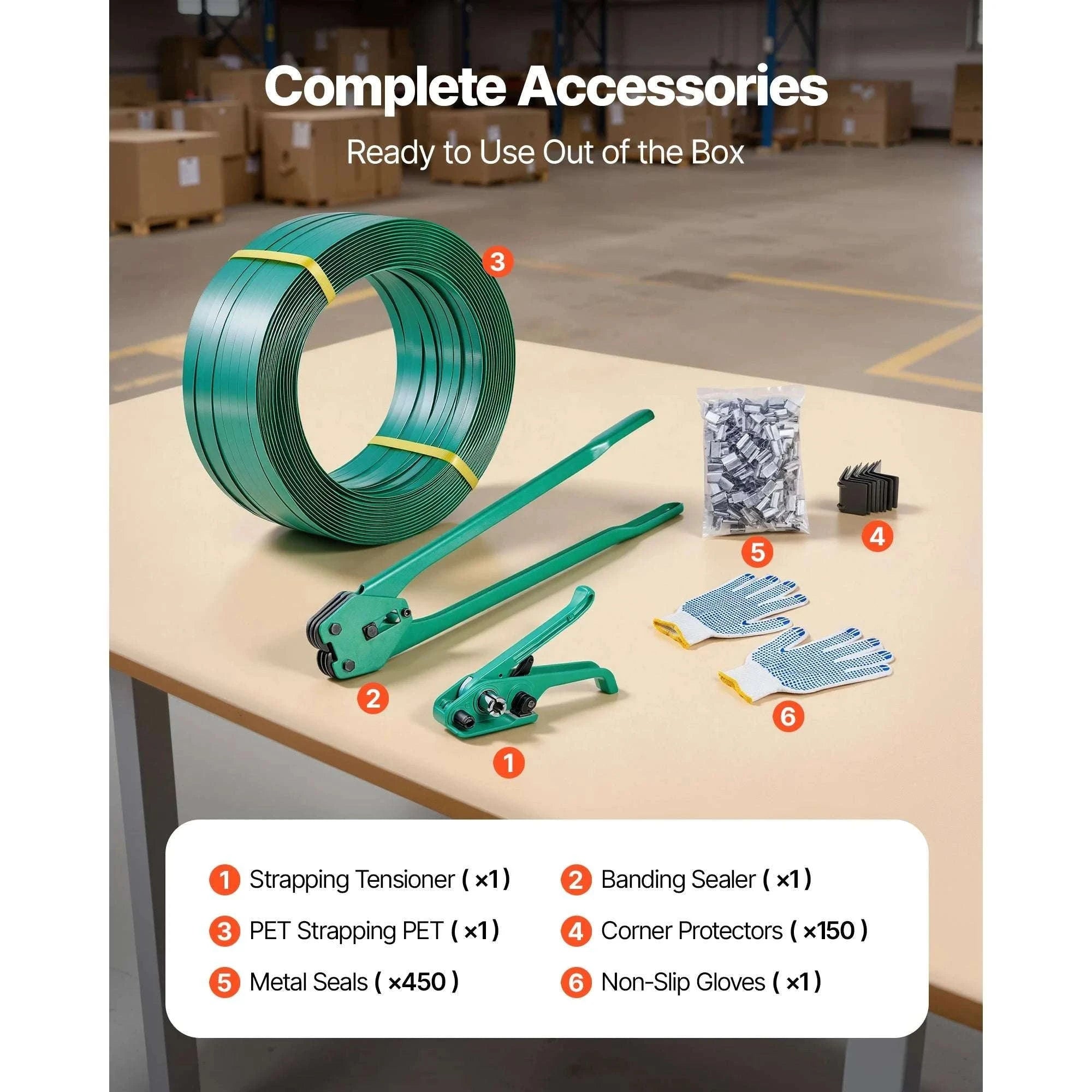 Manual Pallet Strapping Kit with 1500ft PET Band & 450 Seals-1500ft Band / United States