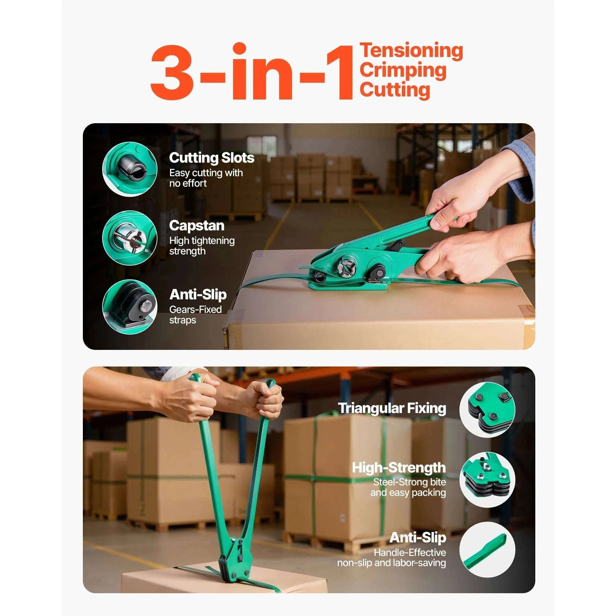 Manual Pallet Strapping Kit with 1500ft PET Band & 450 Seals-1500ft Band / United States