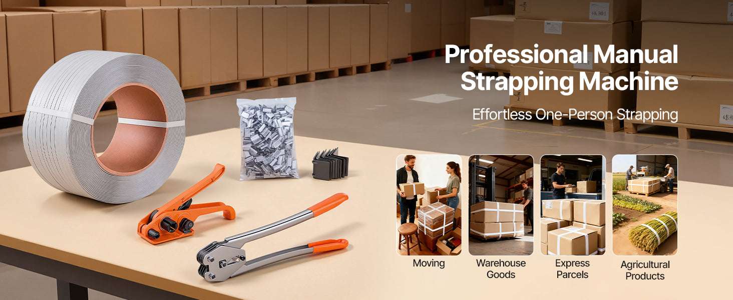 Manual Pallet Strapping Kit with 3200ft PP Band & 1000 Seals-3200ft Band / United States