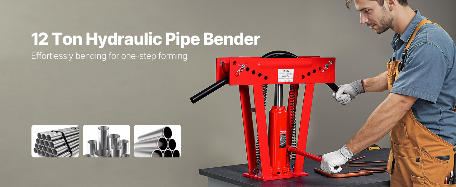 SucceBuy Hydraulic Pipe Bender 12 Ton Manual Copper Exhaust Pipe Bending Machine 6 Dies Heavy-Duty Pipe Tube Bender for Piping