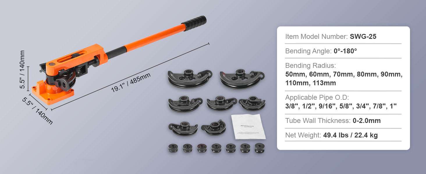 Manual Pipe Bender Tool with 7 Dies for 3/8"–1" Metal Tubing-United States