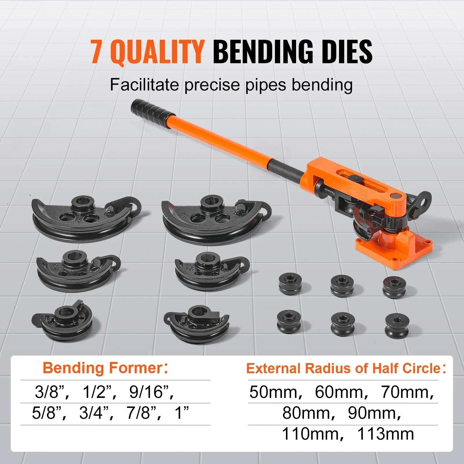 Manual Pipe Bender Tool with 7 Dies for 3/8"–1" Metal Tubing-United States