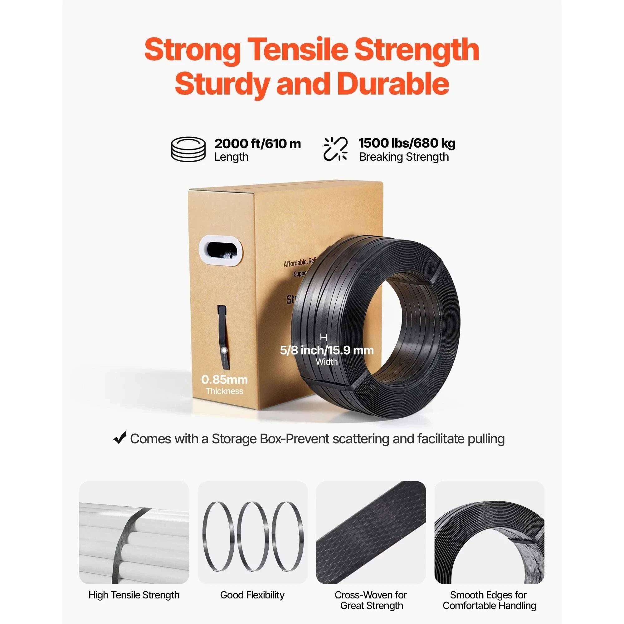 Manual Strapping Kit with 2000ft PET Band & Sealer Tool Set-2000ft Band / United States