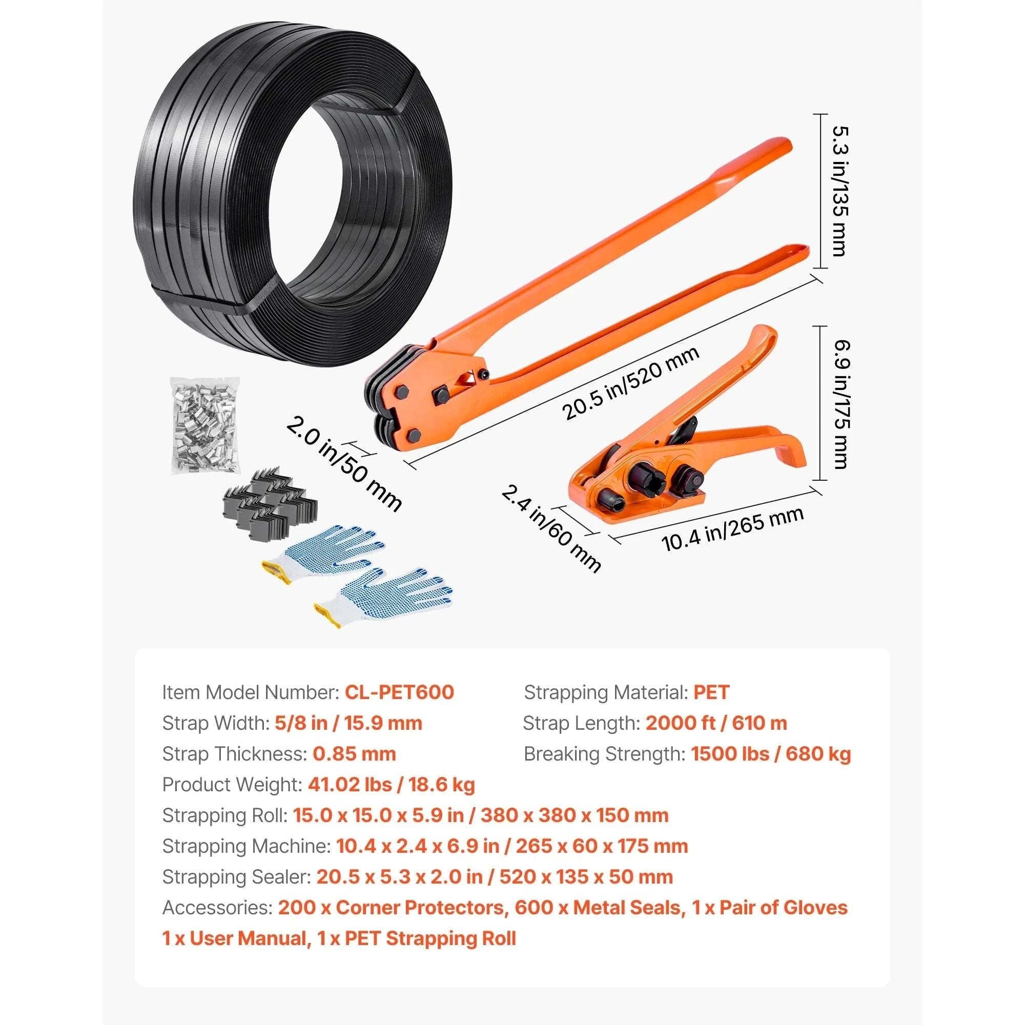 Manual Strapping Kit with 2000ft PET Band & Sealer Tool Set-2000ft Band / United States