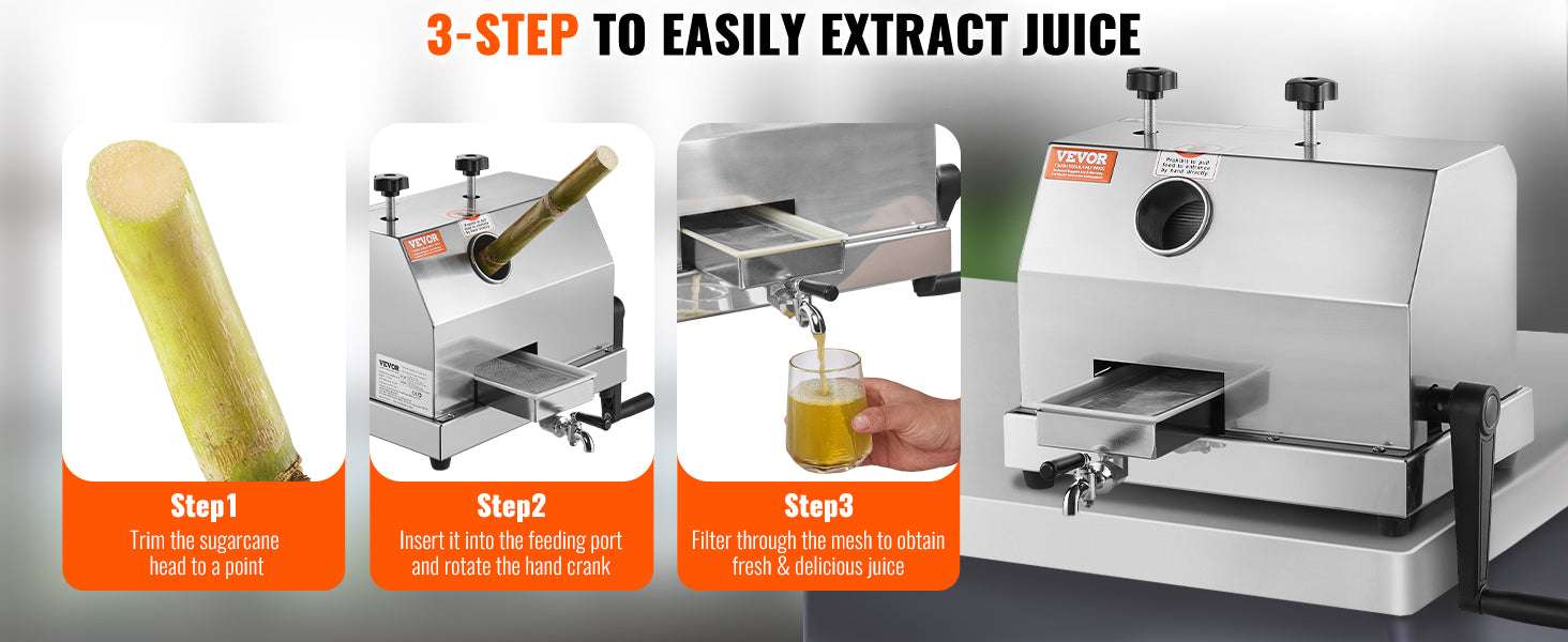 Manual Sugar Cane Juicer 110LBS/H High Output with 3 Rollers-16.5in / spain