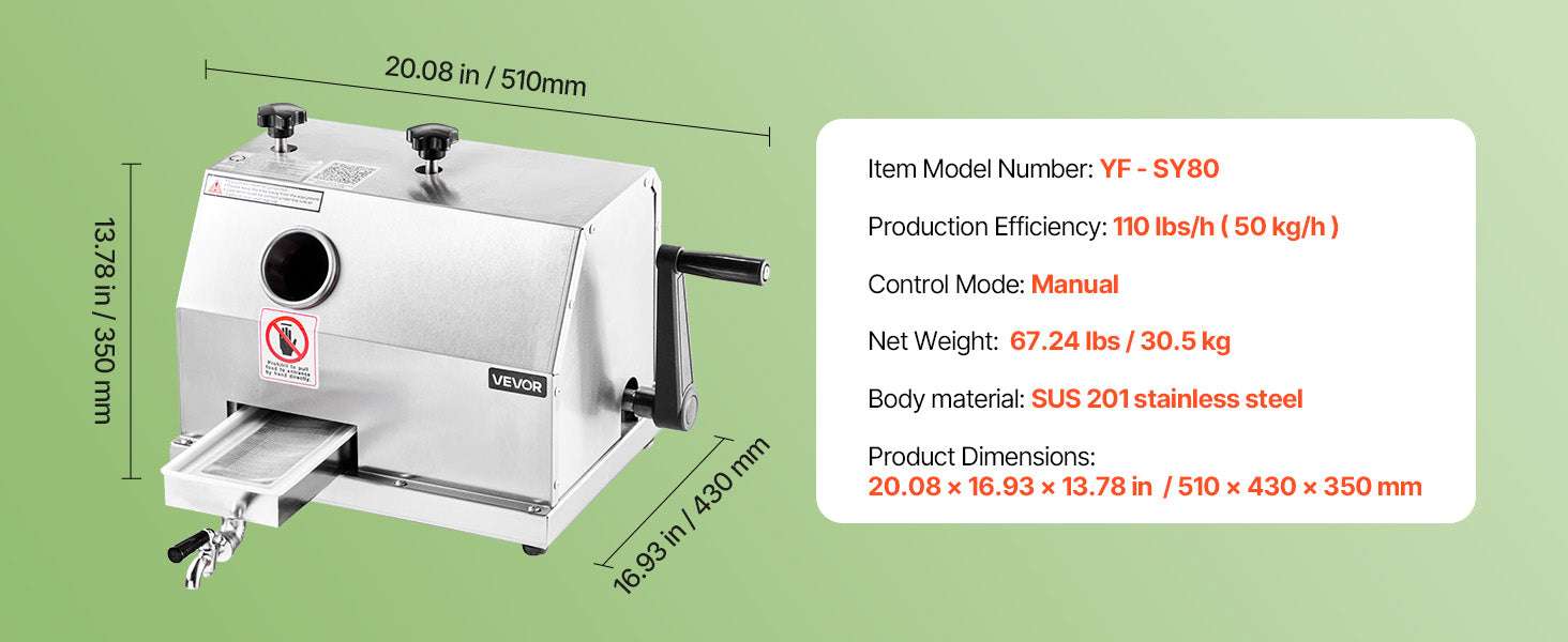 Manual Sugar Cane Juicer 110LBS/H High Output with 3 Rollers-16.5in / spain