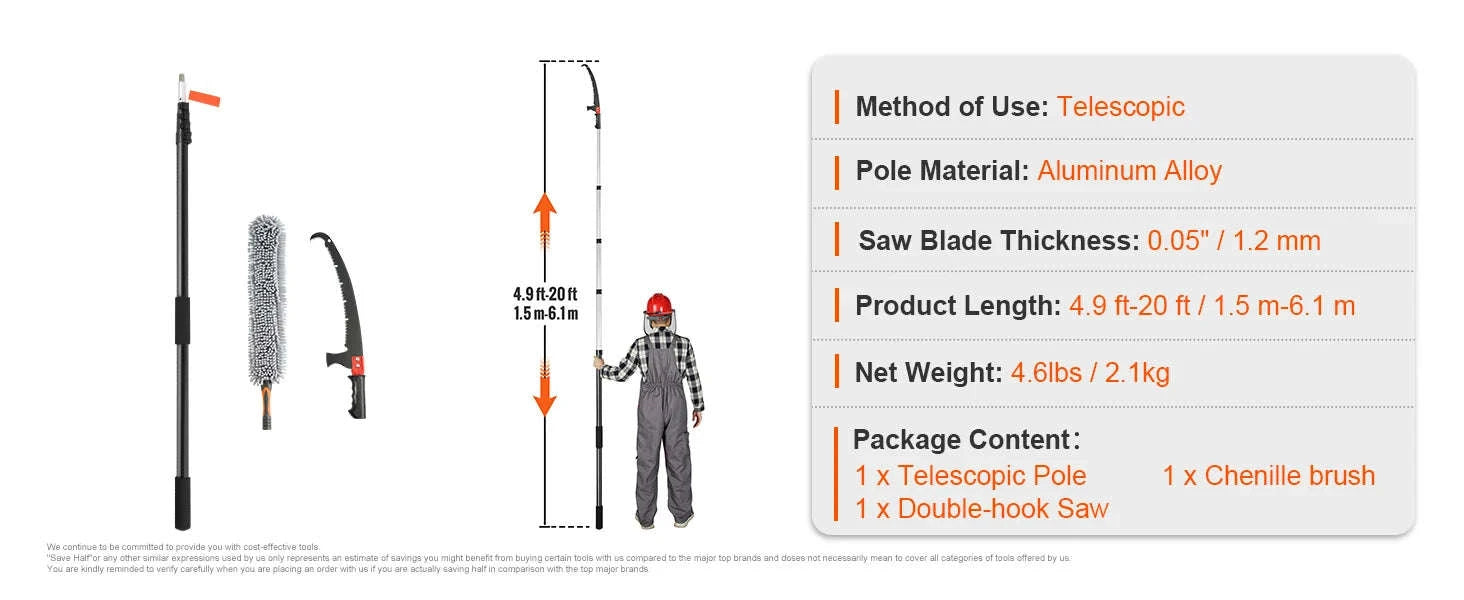 Manual Telescopic Pole Saw Tree Pruner-6m Double Hooks / Germany