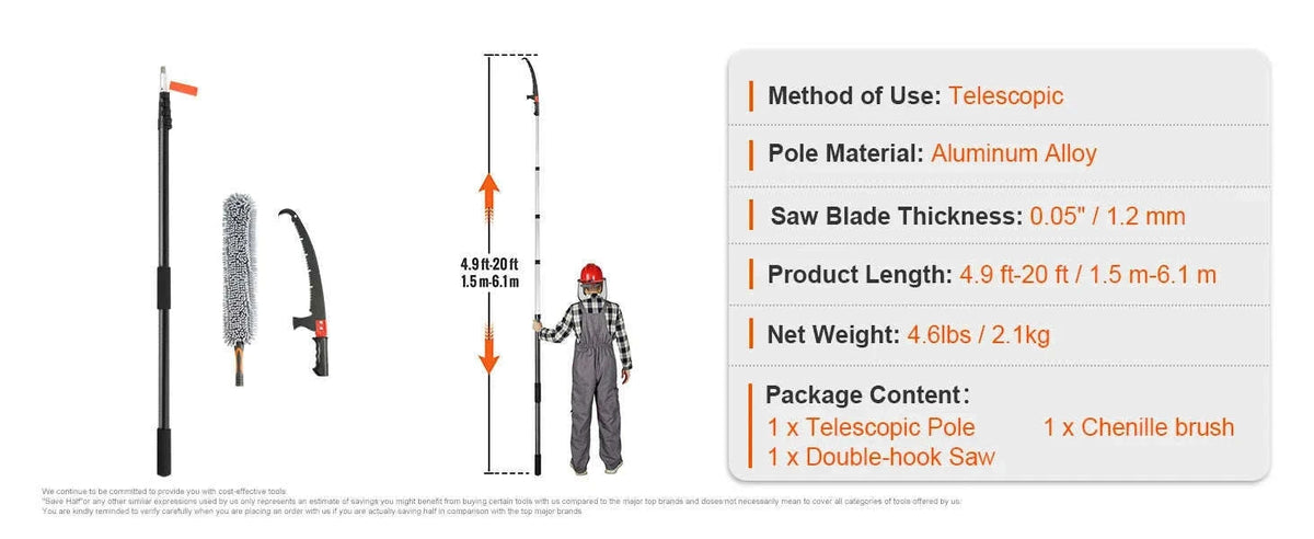 Manual Telescopic Pole Saw Tree Pruner-6m Double Hooks / Germany
