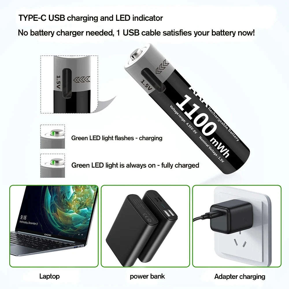 MATOV USB Rechargeable AA & AAA Li‑ion Batteries-USB AA 3400mWh 2PC / 1.5V
