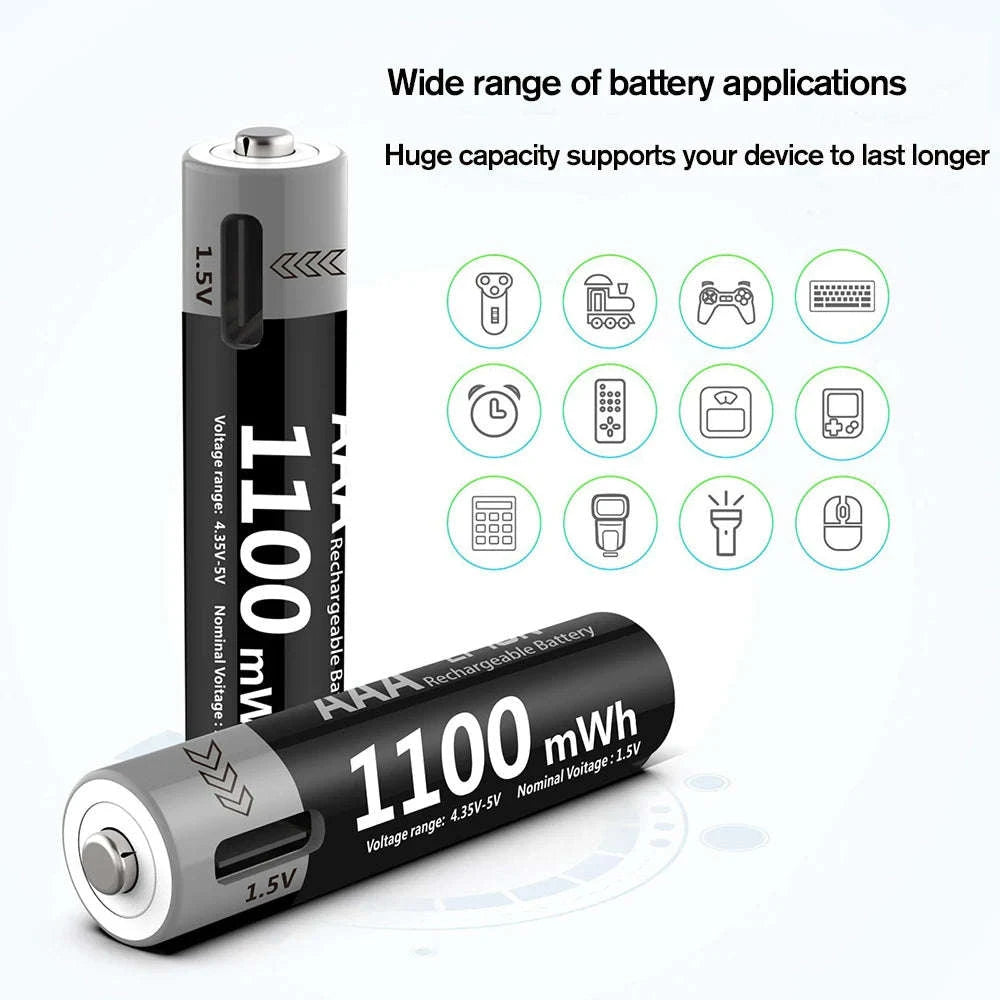 MATOV USB Rechargeable AA & AAA Li‑ion Batteries-USB AA 3400mWh 2PC / 1.5V
