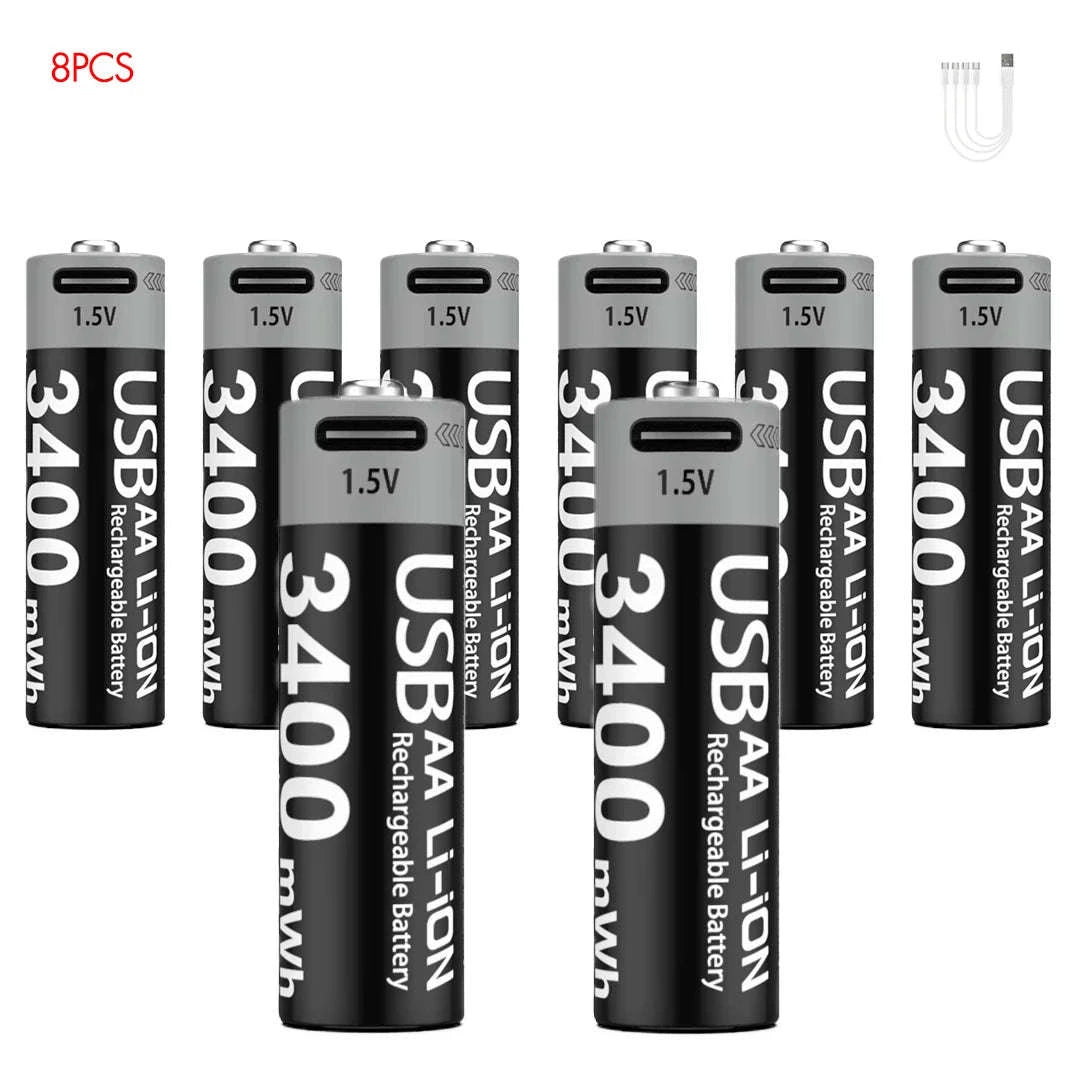 MATOV USB Rechargeable AA & AAA Li‑ion Batteries-USB AA 3400mWh 2PC / 1.5V