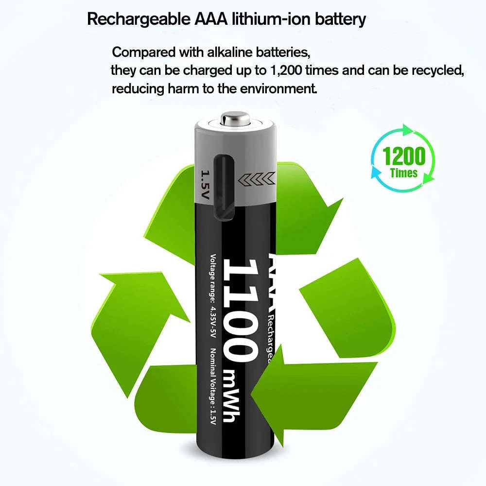 MATOV USB Rechargeable AA & AAA Li‑ion Batteries-USB AA 3400mWh 2PC / 1.5V