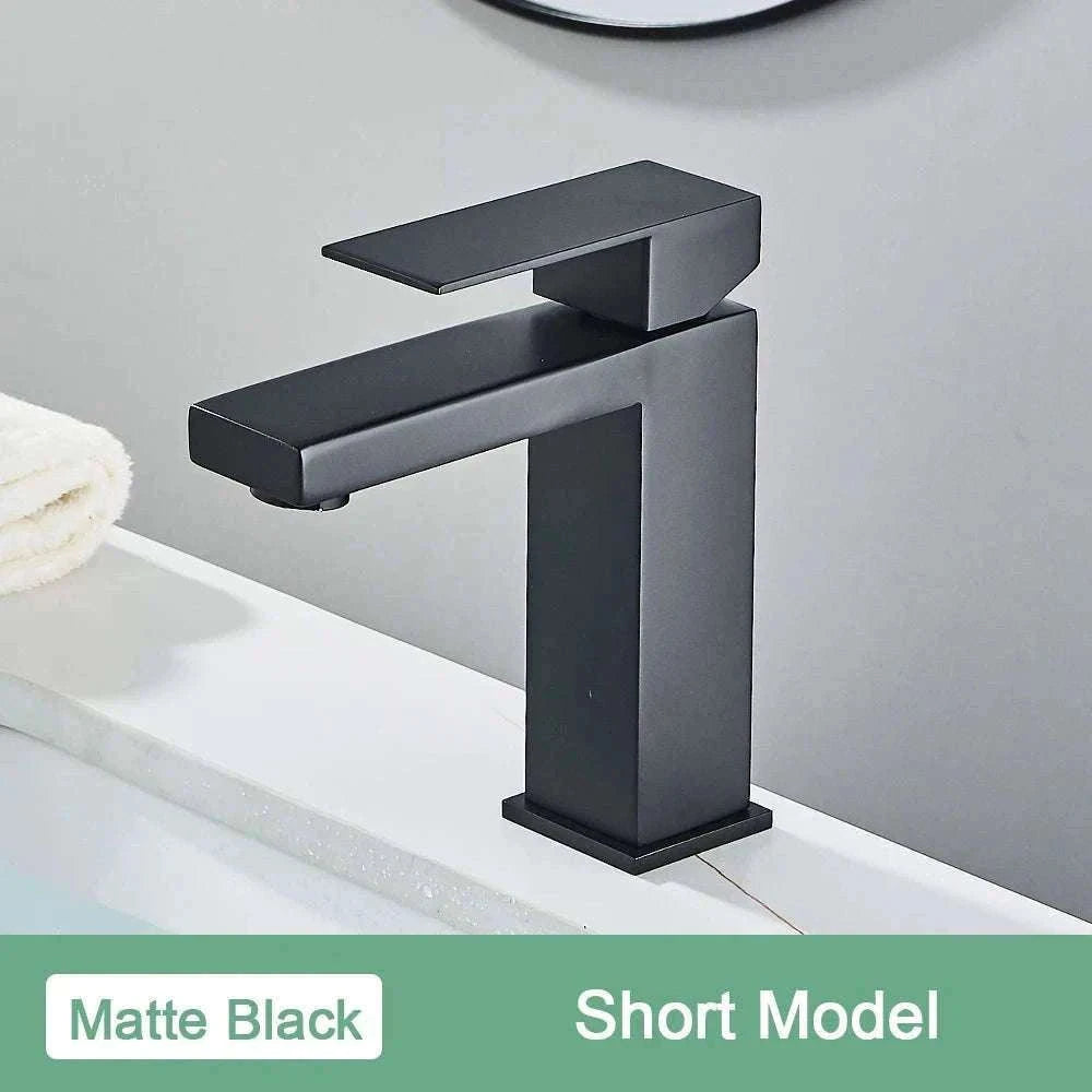 Matte Black Bathroom Faucet with Gold Accents-Brush Nickel Short / China Mainland
