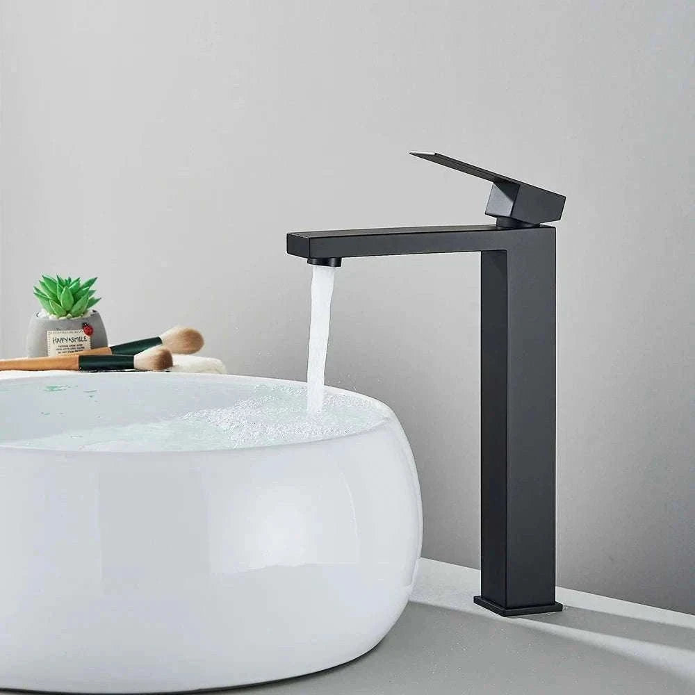 Matte Black Bathroom Faucet with Gold Accents-Brush Nickel Short / China Mainland