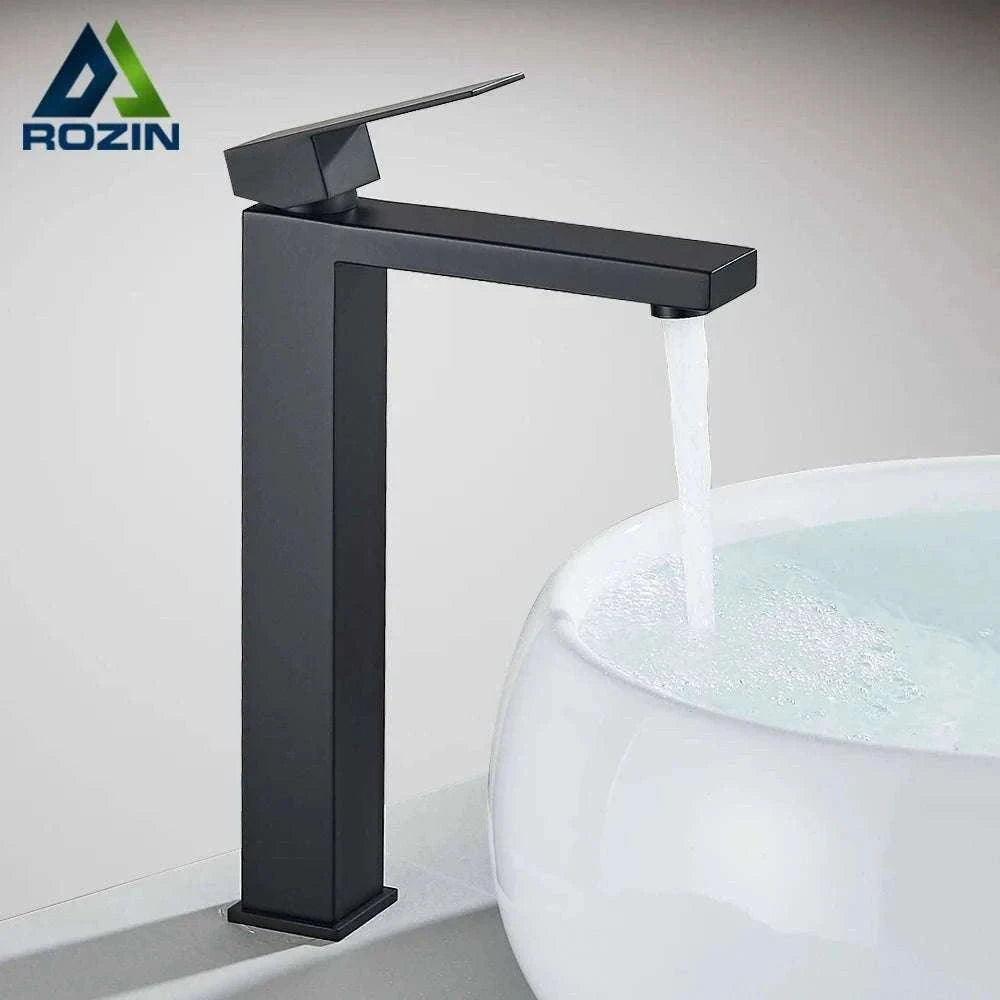 Matte Black Bathroom Faucet with Gold Accents-Brush Nickel Short / China Mainland