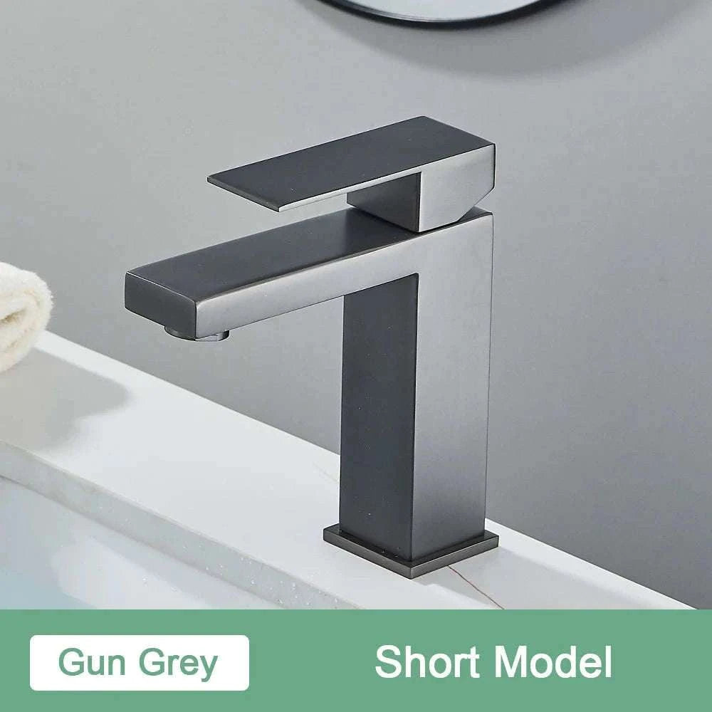 Matte Black Bathroom Faucet with Gold Accents for Modern Sink Spaces-Brush Nickel Short / China Mainland