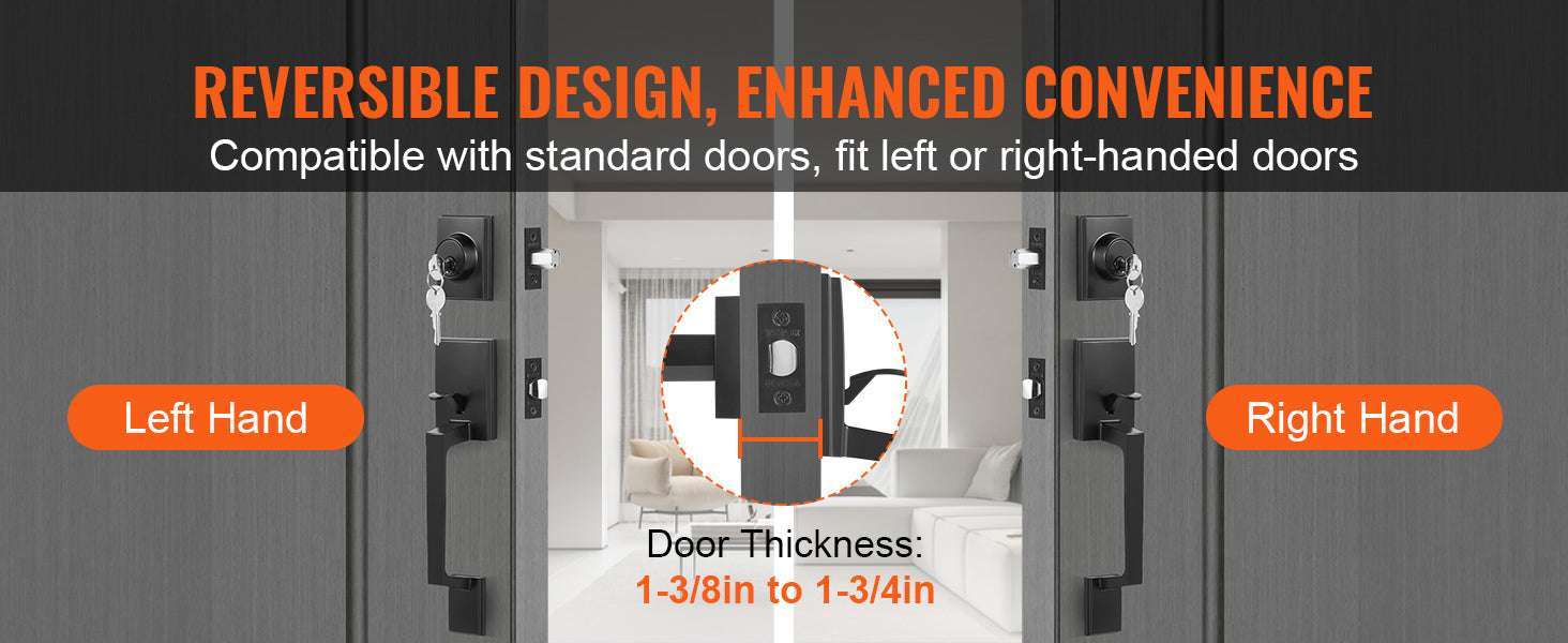 Matte Black Front Door Handle Set with Reversible Lever & Lock-Without Lock / United States