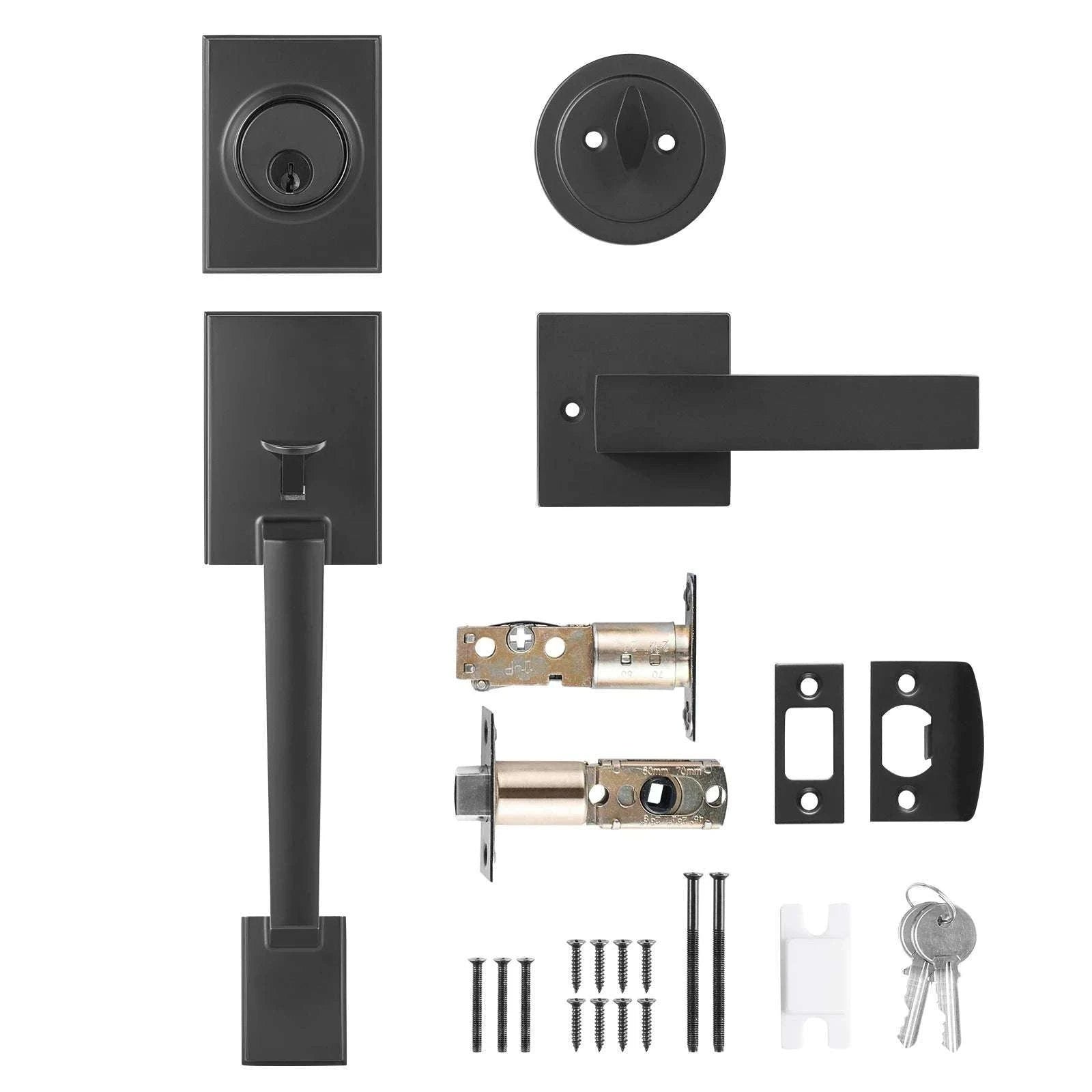 Matte Black Front Door Handle Set with Reversible Lever & Lock-Without Lock / United States