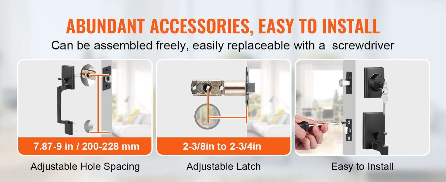 Matte Black Front Door Handle Set with Reversible Lever & Lock-Without Lock / United States