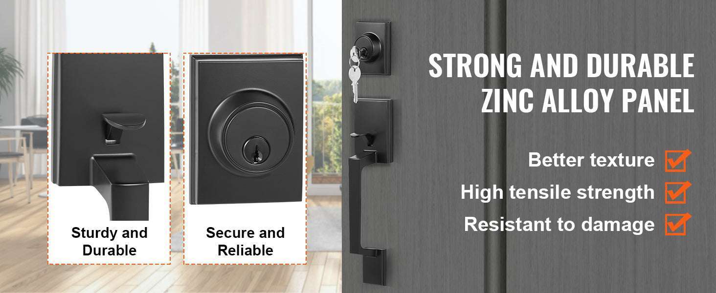 Matte Black Front Door Handle Set with Reversible Lever & Lock-Without Lock / United States