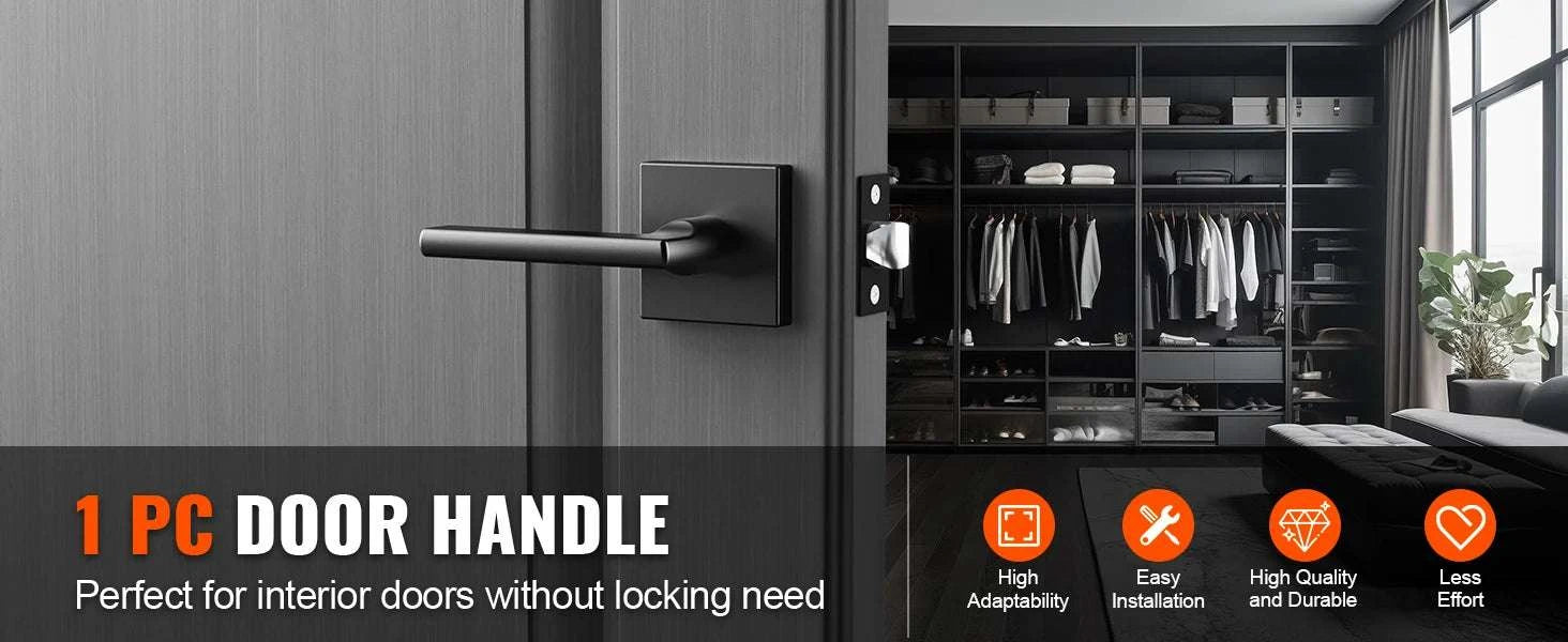 Matte Black Reversible Door Handle – Passage & Privacy Lever-Passage 6PCs / france