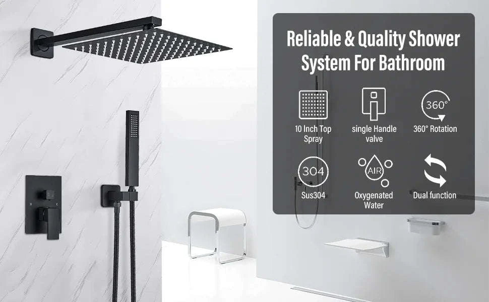 Matte Black Wall Mount Bathroom Shower Faucet-8 inch type A / United States