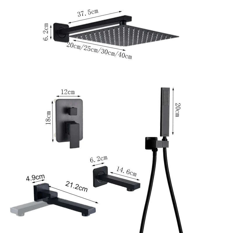 Matte Black Wall Mount Bathroom Shower Faucet-8 inch type A / United States