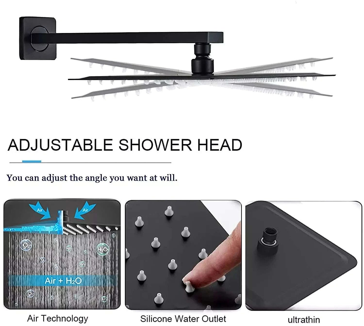 Matte Black Wall Mount Bathroom Shower Faucet-8 inch type A / United States