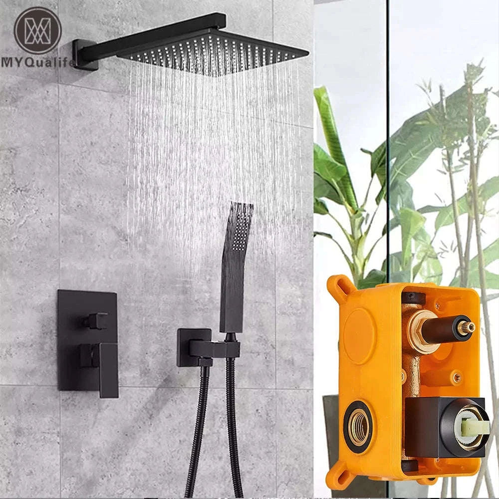 Matte Black Wall Mount Bathroom Shower Faucet-8 inch type A / United States