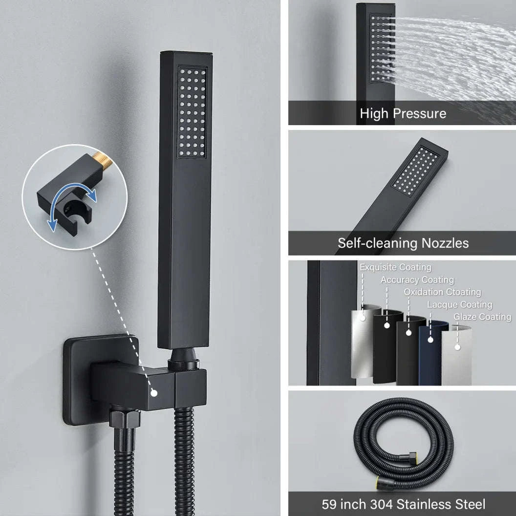 Matte Black Wall Mount Bathroom Shower Faucet-8 inch type A / United States