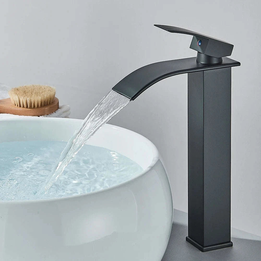 Matte Black Waterfall Basin Faucet – Single Handle Bathroom Mixer-High-Chrome / Mexico