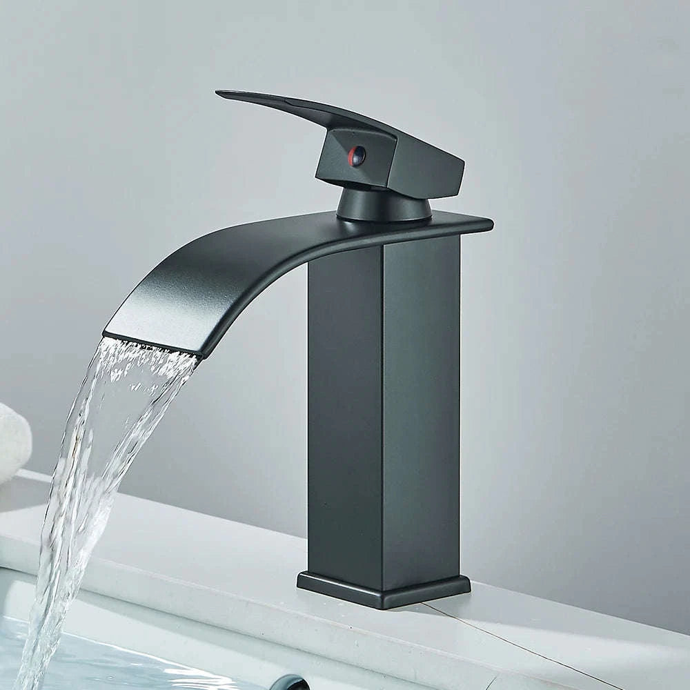 Matte Black Waterfall Basin Faucet – Single Handle Bathroom Mixer-High-Chrome / Mexico