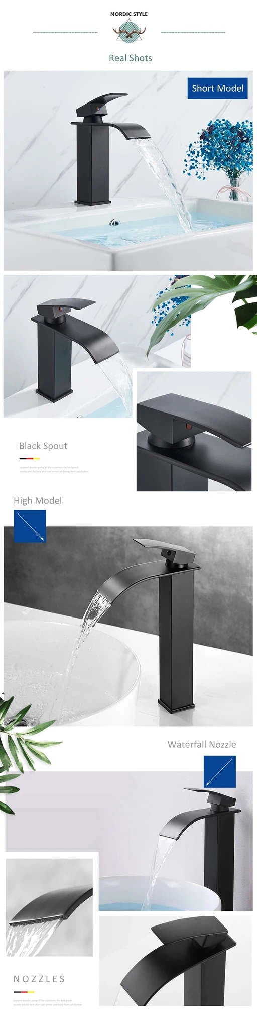 Matte Black Waterfall Basin Faucet – Single Handle Bathroom Mixer-High-Chrome / Mexico