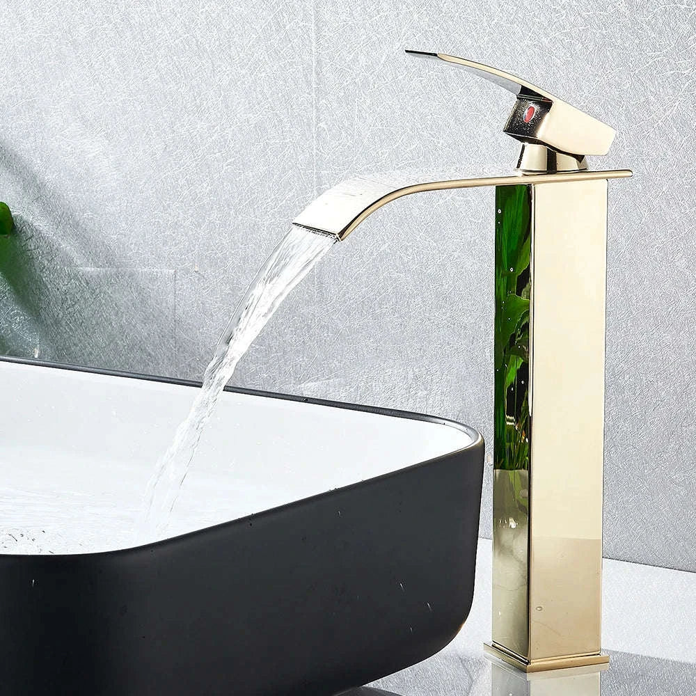 Matte Black Waterfall Basin Faucet – Single Handle Bathroom Mixer-High-Chrome / Mexico