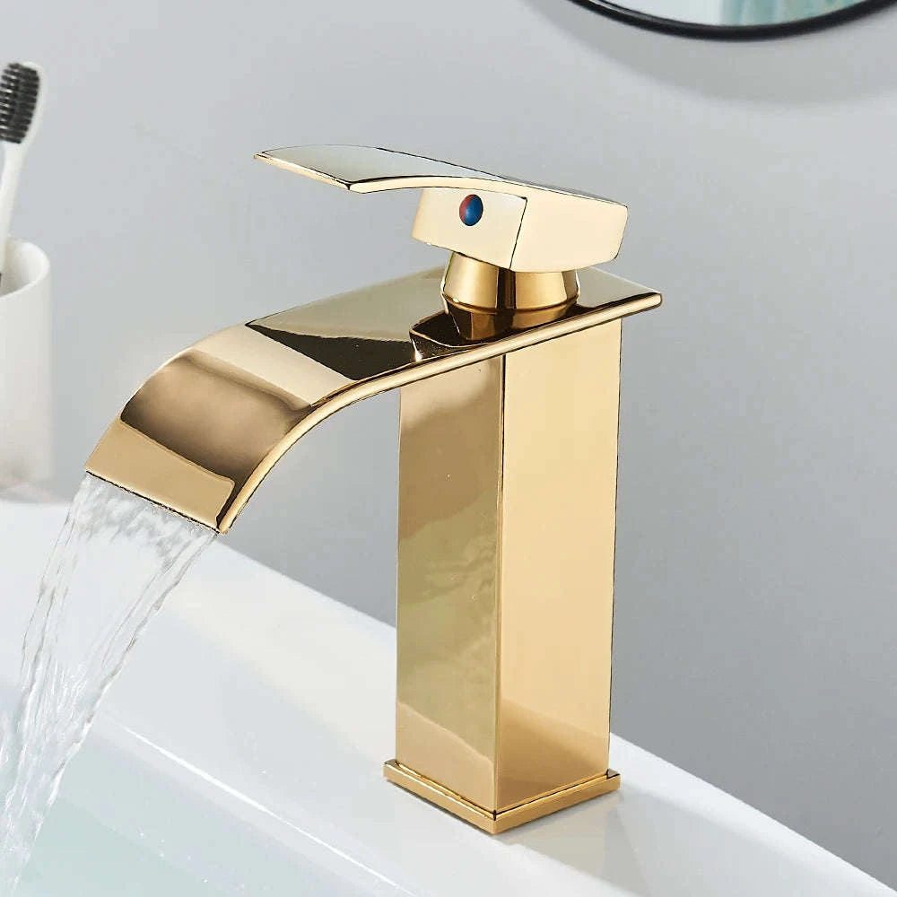 Matte Black Waterfall Basin Faucet – Single Handle Bathroom Mixer-High-Chrome / Mexico