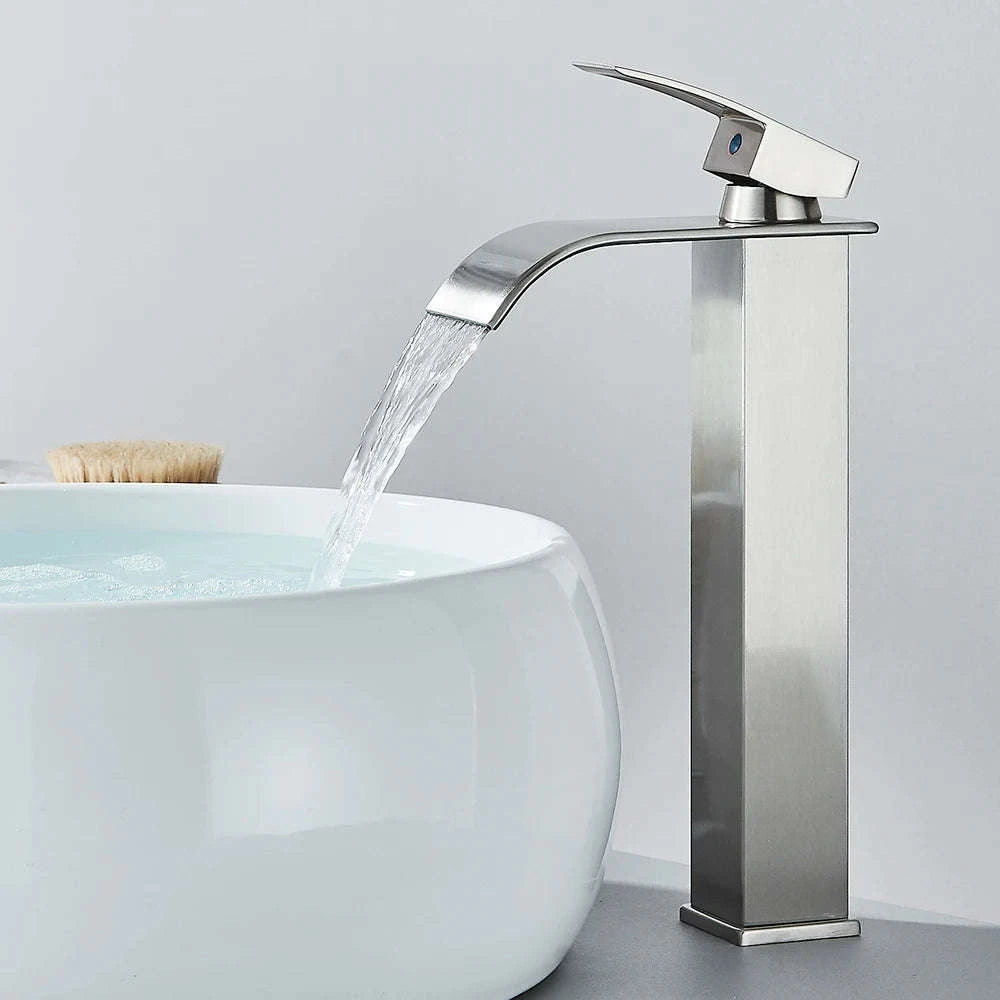 Matte Black Waterfall Basin Faucet – Single Handle Bathroom Mixer-High-Chrome / Mexico