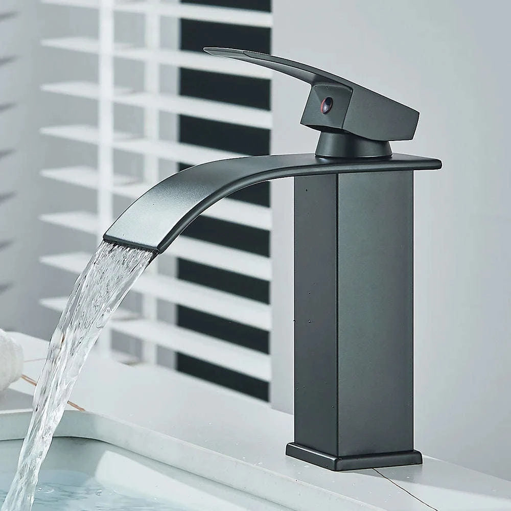Matte Black Waterfall Basin Faucet – Single Handle Bathroom Mixer-High-Chrome / Mexico