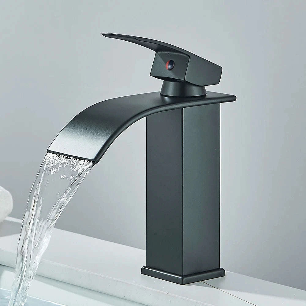 Matte Black Waterfall Basin Faucet – Single Handle Bathroom Mixer-High-Chrome / Mexico