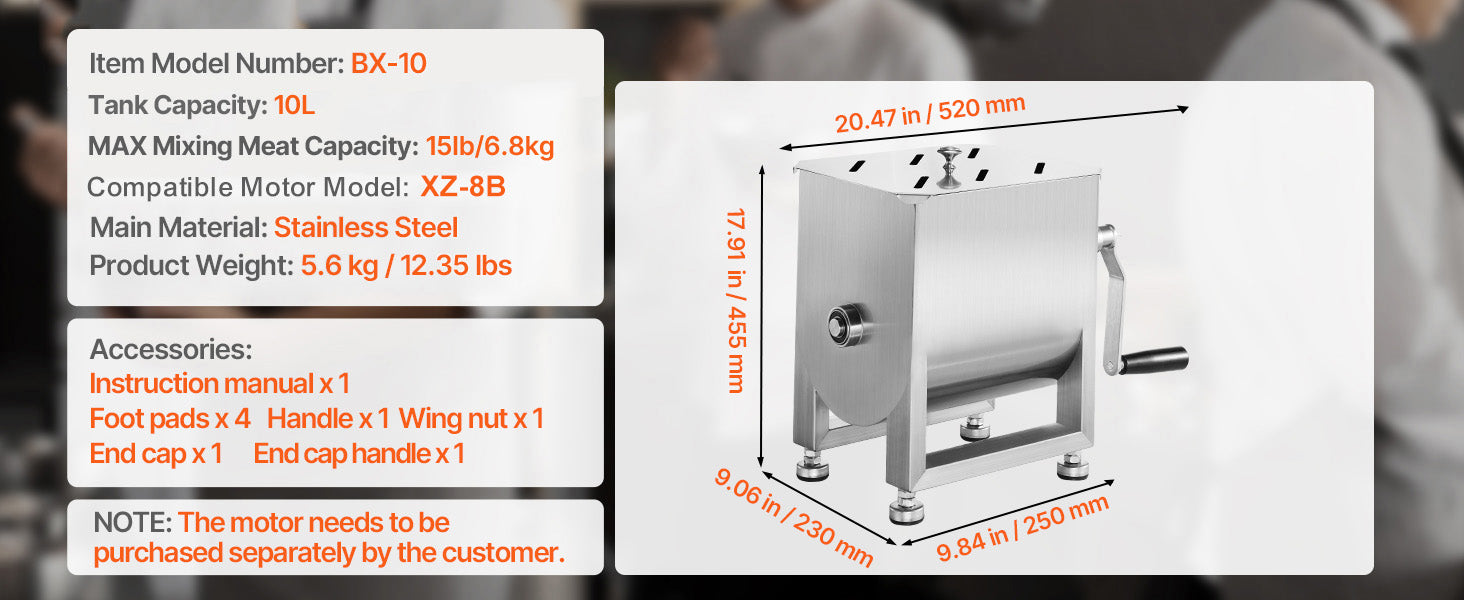 SucceBuy Manual Meat Mixer 10-60L Tank Meat Processing Equipment(Mixing Max 60LBS ) with Lid Handle Gear Reducer Hand Mixer
