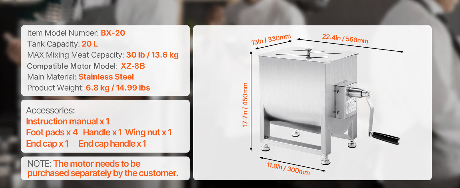 SucceBuy Manual Meat Mixer 10-60L Tank Meat Processing Equipment(Mixing Max 60LBS ) with Lid Handle Gear Reducer Hand Mixer