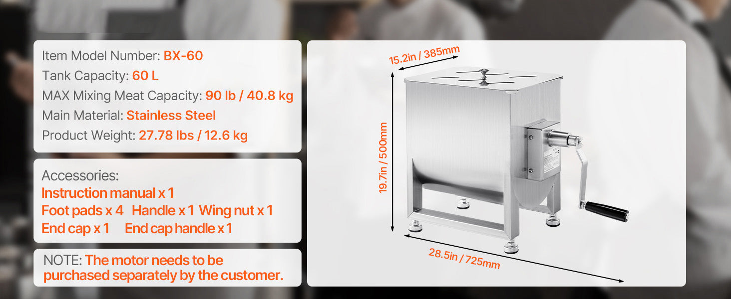SucceBuy Manual Meat Mixer 10-60L Tank Meat Processing Equipment(Mixing Max 60LBS ) with Lid Handle Gear Reducer Hand Mixer