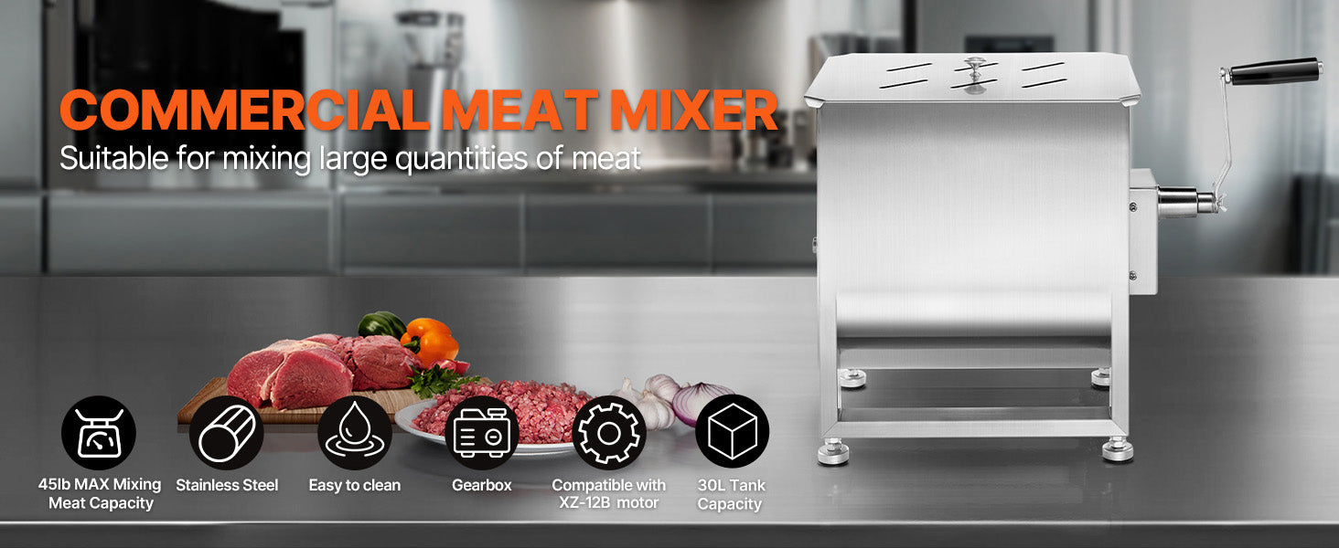 SucceBuy Manual Meat Mixer 10-60L Tank Meat Processing Equipment(Mixing Max 60LBS ) with Lid Handle Gear Reducer Hand Mixer