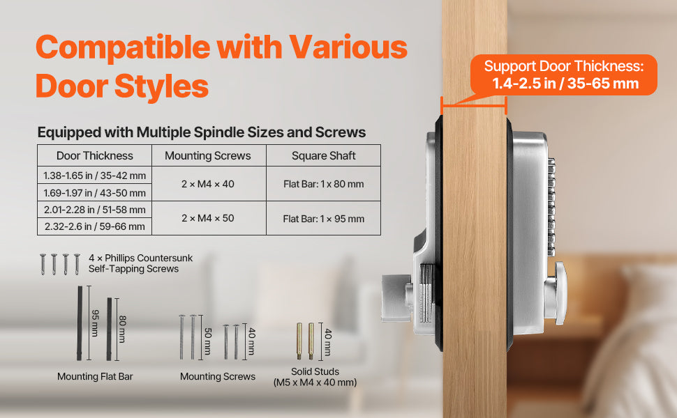 Mechanical Keyless Entry Door Lock with Auto Lock & Keypad
