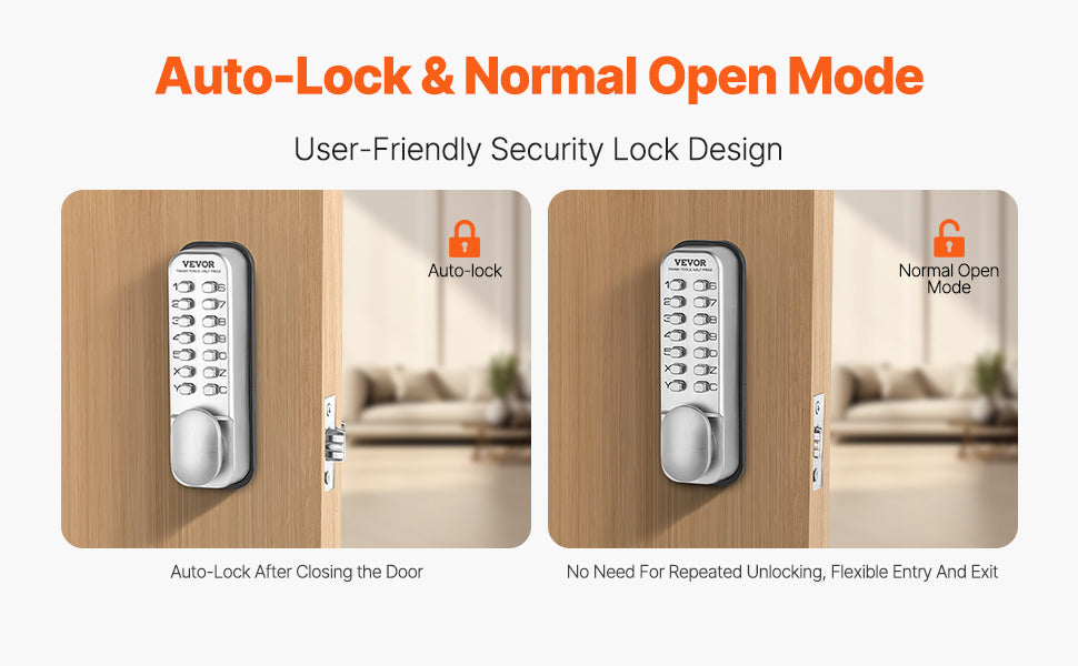 Mechanical Keyless Entry Door Lock with Auto Lock & Keypad